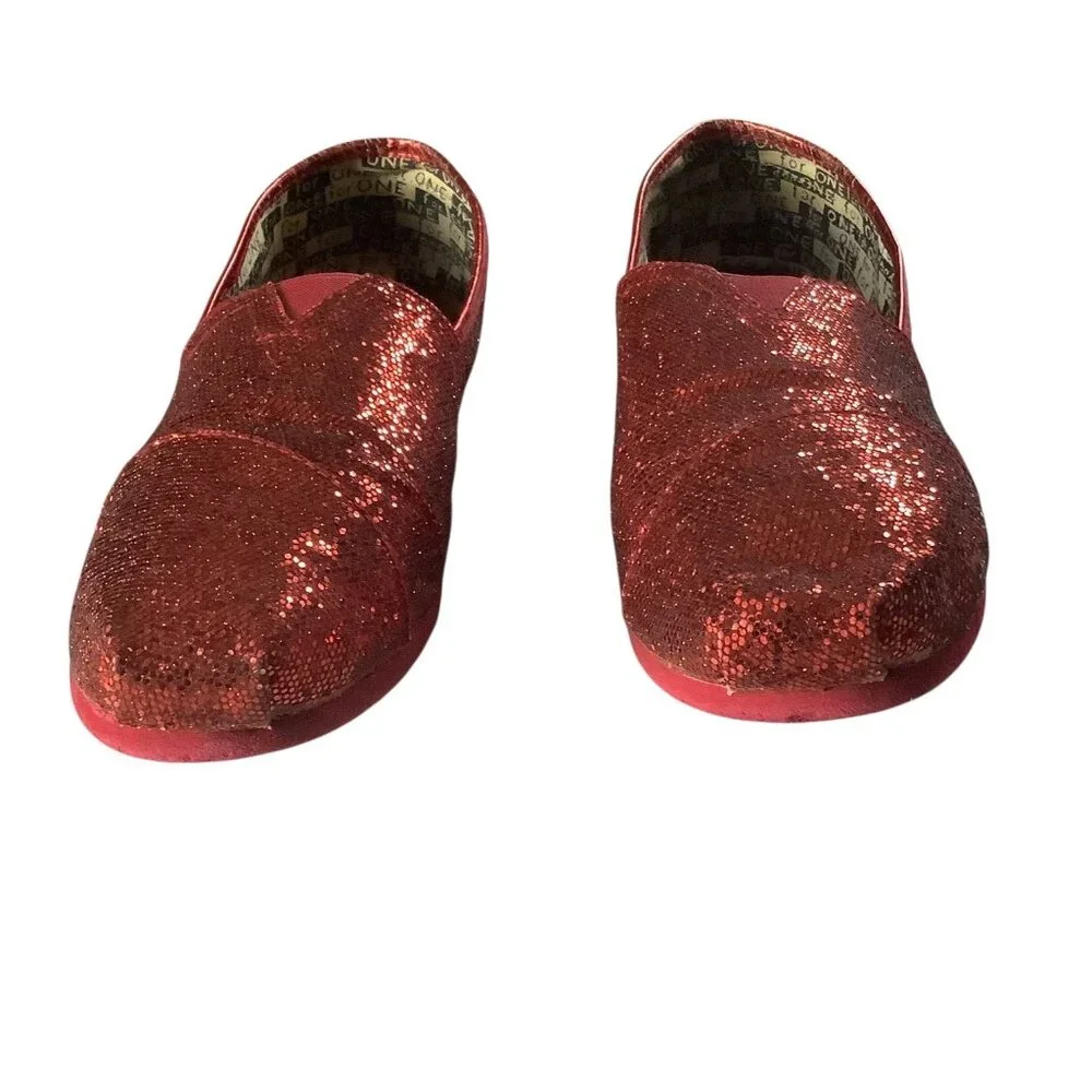 Toms Youth‎ Classic Red Glitter Slip On Shoes Size 5.5 Lightweight Casual Flats